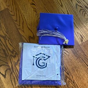 Purple graduation cap and gown adult size 57 (6’-6’2”) NWT